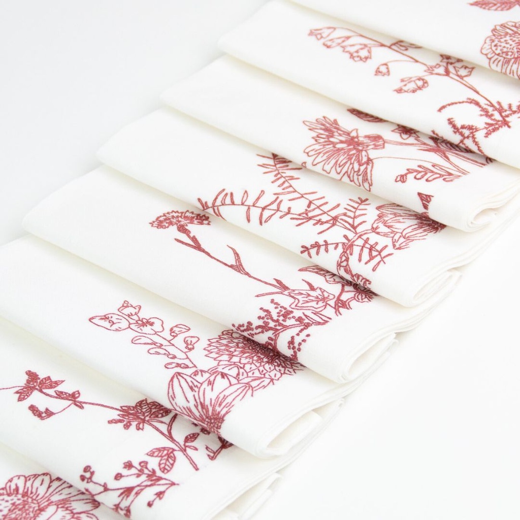 FLEURS DE JOUY - 8 Serviettes de Table en Lin
