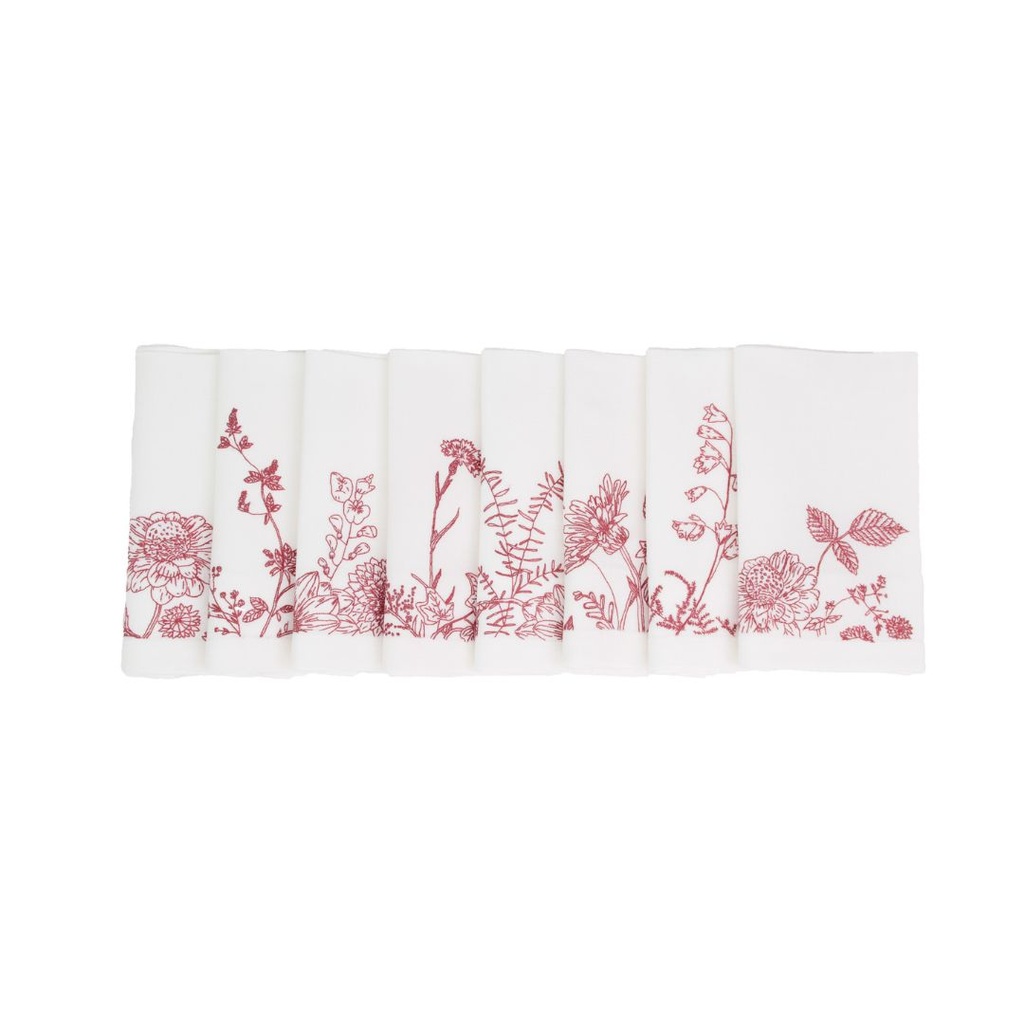 FLEURS DE JOUY - 8 Serviettes de Table en Lin