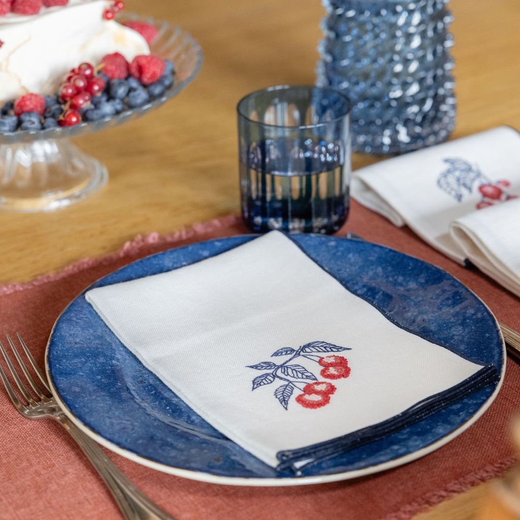 FRUITS ROUGES - 8 Serviettes de Table en Lin