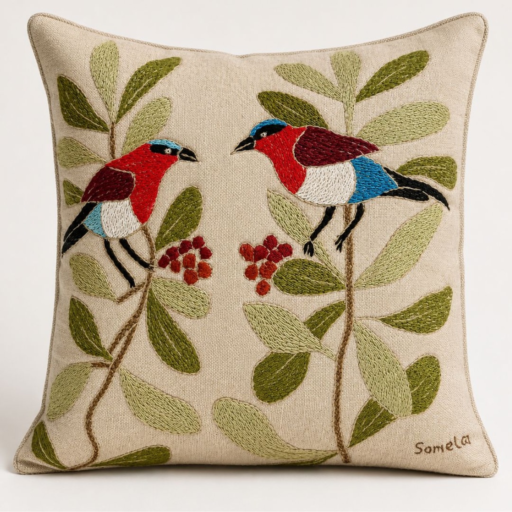 OISEAUX AFRICAIN - Coussin en Lin