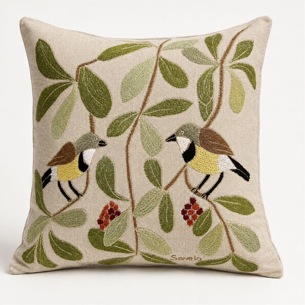 OISEAUX AFRICAIN - Coussin en Lin