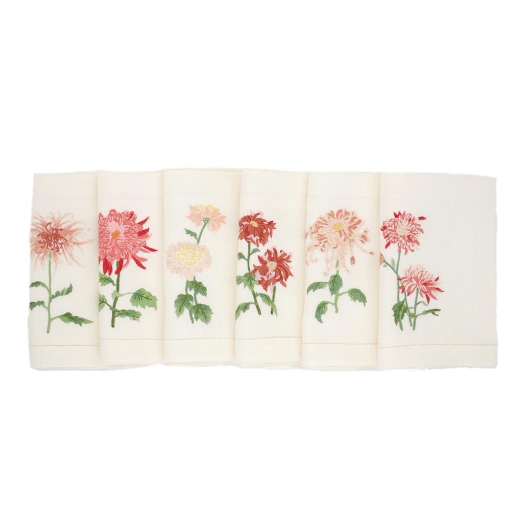 KIKU FLOWERS - 6 Table Napkins