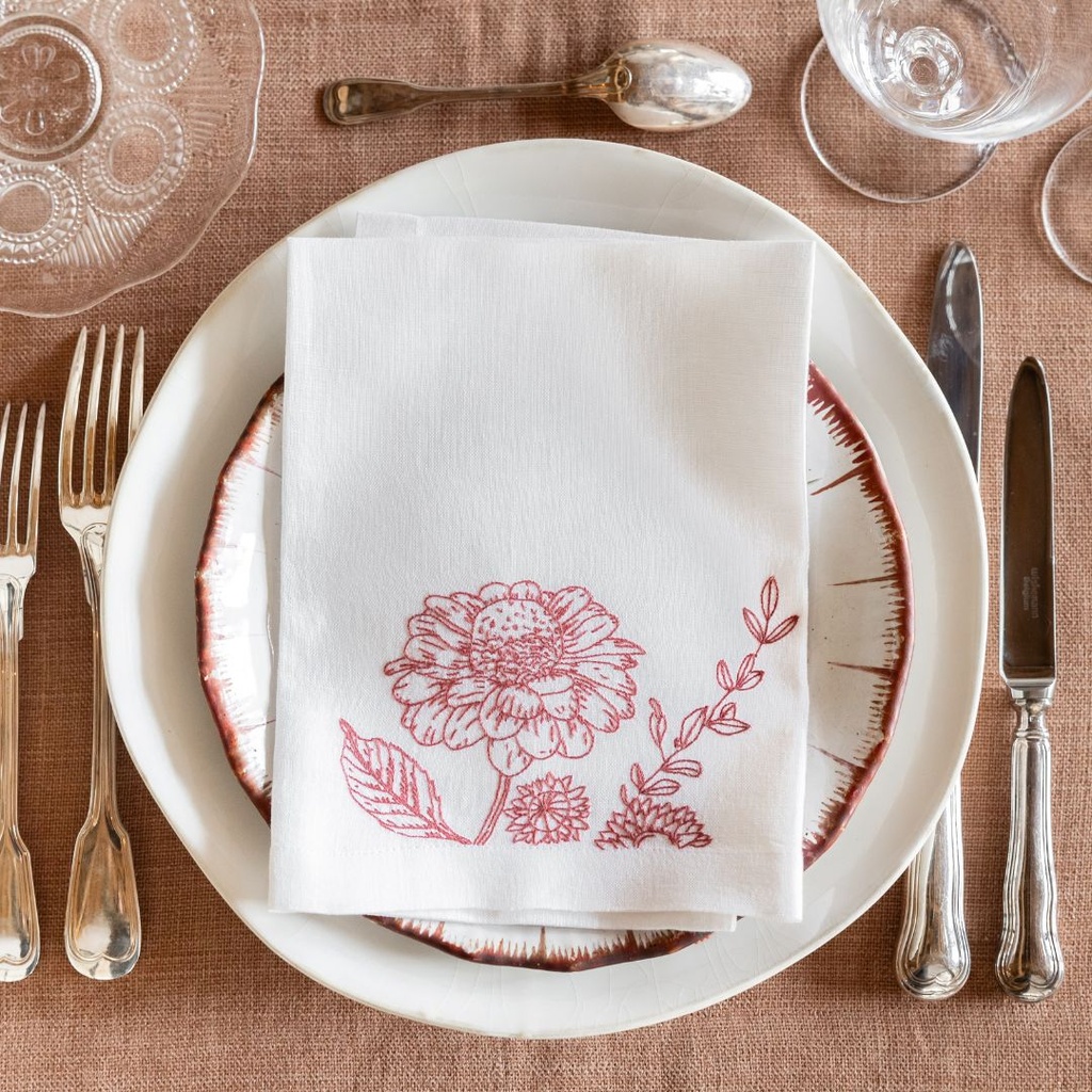 FLEURS DE JOUY - 8 Serviettes de Table en Lin