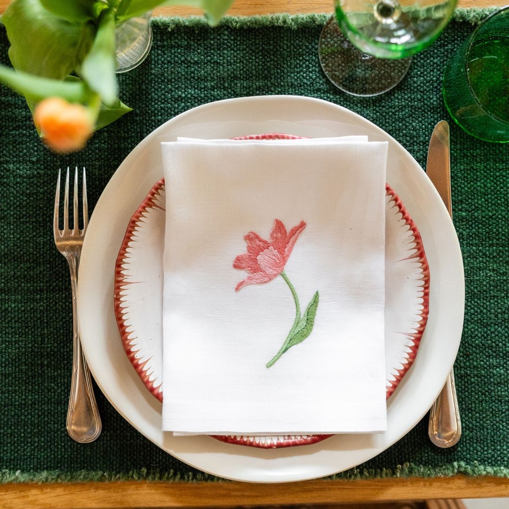 TULIPES - 8 Serviettes de Table en Lin