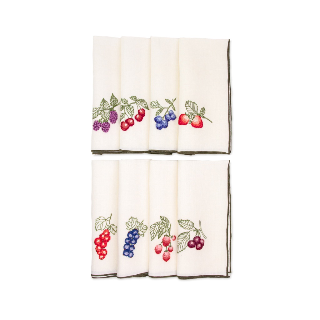FRUITS ROUGES - 8 Serviettes de Table en Lin