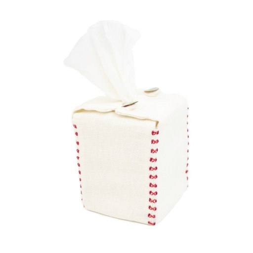 BEADS RED - Tissue Box Cover "Oyster Linen"