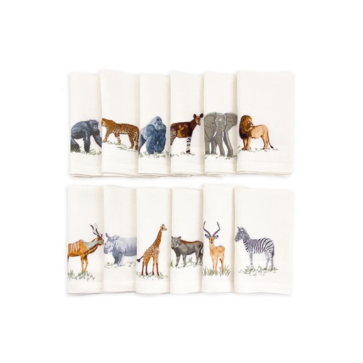 ANIMALS OF AFRICA - 6 Oyster Linen Table Napkins
