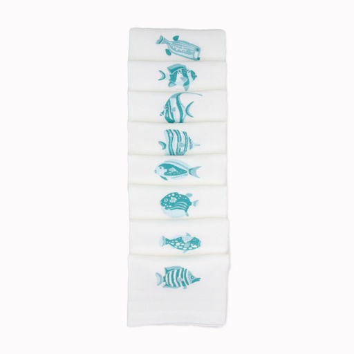 POISSONS FIJI- 8 Serviettes de Table en Lin