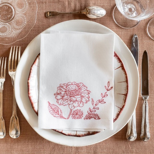 FLEURS DE JOUY - 8 Serviettes de Table en Lin