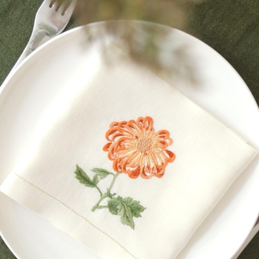 KIKU FLOWERS - 6 Linen Table Napkins 