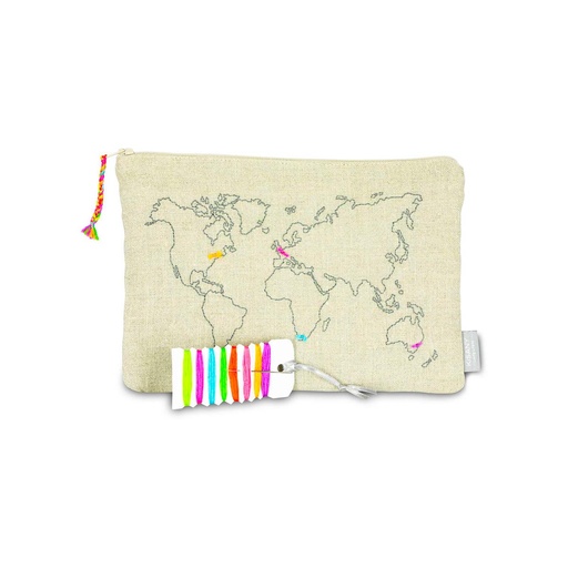 [TL2920PLANGRFL] WORLD MAP - Large Linen Pouch