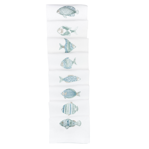 [SE4848POP3AQOW] FISH - 8 White Linen Table Napkins